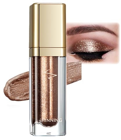 Glitzer Lidschatten Flüssiger, Metallic Dunkelbraun Liquid Eyeshadow, Langanhaltend & Wasserfest Liquid Eyeliner mit Feinem Funkeln, Schnell Trocknend Glitter Lidschatten, Glatte Shimmer Augen Make Up