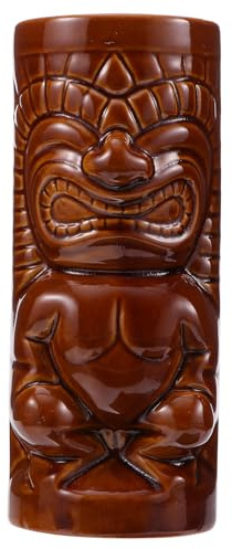 Toyvian Taza de Cóctel Tiki de Cerámica Color Café, Creativa y Práctica para Bar o Casa, Vaso Redondo de 370ml Adecuado para Bebidas y Cócteles