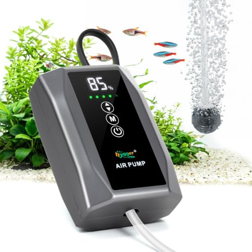 hygger Battery Powered Aquarium Air Pump with Digital Display, Quiet Fish Tank Aerator & Bubbler up to 60 Gal, USB Rechargeable Portable with Adjustable Flow for Fishing, Bait Bucket & Power Outage