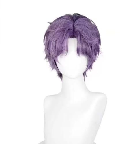 Parrucca per cosplay anime Rafayel da uomo, capelli corti, viola, per feste in costume di Halloween, con retina inclusa