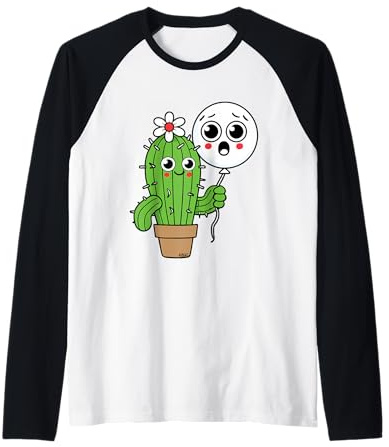 Cactus Carino Palloncino Cartoon Maglia con Maniche Raglan