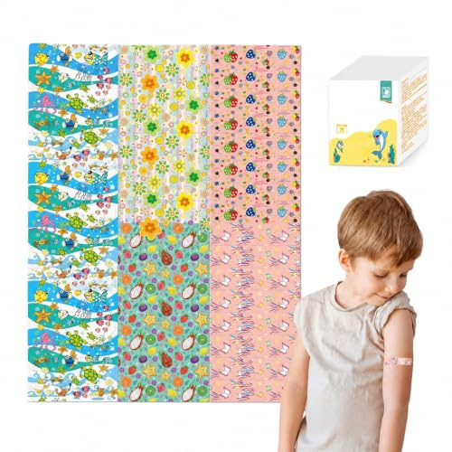120PCS Kids Cartoon Bandages, Waterproof & Breathable Adhesive Plasters for Children, Fun Printed First Aid Band Aids for Boys & Girls, Home & Travel Wound Care (Age 14+)