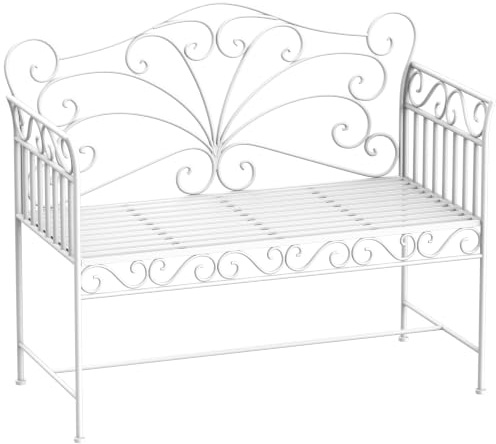 Outsunny 2-Sitzer Metall Gartenbank bis 240kg Bank 111x50x98 cm Weiß | Wetterfest Sitzbank, Gartenmöbel, Parkbank Für Garten Terrasse Park
