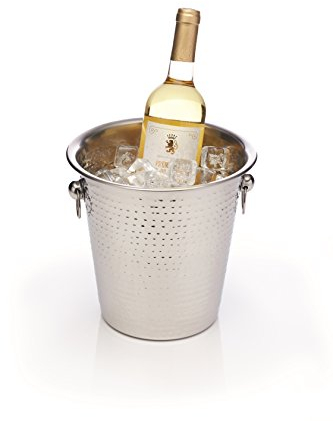 BarCraft BCCHAMBUCHAM Luxury Stainless Steel Wine / Champagne Cooler Bucket, 21 x 20.5 x 21 cm (8.5 x 8 x 8.5) - Hammered Finish, Silver