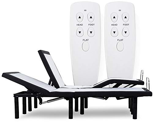 Adjustable Bed Base Frame with Two Wireless Remotes Independent Head and Foot Incline Fast No Tools Required Assembly Includes Both Left and Right Side Bed Base 10 Year Warranty (Split Cal King)