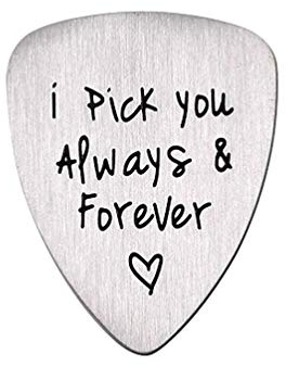 Supvox Titanstahl Gitarren-Pick Mit Handgraviertem I Pick You Always & Forever Design Komfortables Musikinstrument ZubehöR FüR Gitarre Bass Und Ukulele Personalisierter Plektrum AnhäNger