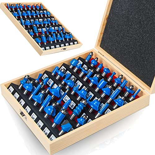 MAYLNE 1/2-Inch Shaker Router Bit Set 43 PCS, Round Over Raised Panel Round Over Cabinet Door Router Bit Set, Wood Milling Tool, Groove Tongue Cutter Tool for Woodworking (AH2-G)