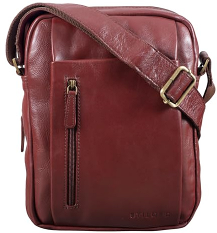 STILORD 'Irving' Vintage Leder Tasche Braun klein Umhängetasche für 10,1 Zoll und iPad Tablettasche DIN A5 Handtasche Messenger Bag Echtleder, Farbe:rot - braun