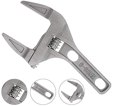 Yumi V Adjustable Aluminum Alloy Wrench, 6-68mm Large Opening Wide Jaw, Short Handle, Ultra-Thin, Basin Wrench, Hand Repair Tool for Bathroom Washbasin Tube