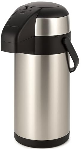 3 or 5 litre Stainless Steel Unbreakable Pump Action Airpot Tea Coffee, Suitable for Hot and Cold Drinks or Soups with Carry Handle Anti Spillage Highly Durable and Compact (5 litre)