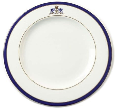 FranquiHOgar Platos de presentación (12 platos) Grandes 30 cm, Bajoplatos de Porcelana para Servir Clásicos | Juego de Platos Duisburg Blancos Decorados con Oro y un Toque de Azul Cobalto