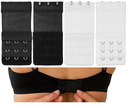 Bequeme BH Verlängerung, schwarz oder weiss zur Auswahl, 2er - 3er - 4er oder 5er Haken Reihe zur Auswahl, für alle gängigen BH Modelle, weiches und elastisches Material, BH Verschluss Erweiterung