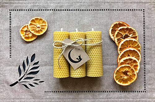 Luxuriöse, natürliche, handgerollte Bienenwachs-Stumpenkerzen für jeden Anlass, Heimdekoration, Hochzeit, Meditation, Achtsamkeit (3 groß)