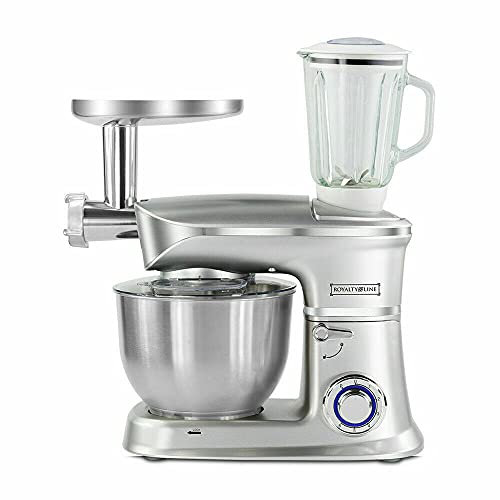 Royaltyline - Robot da cucina tritatutto, 3 in 1 impastatrice planetaria, mixer frullatore 6,5 litri 1900 W (Grigio)
