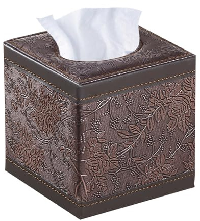 Leather Tissue Box Cover Square,Upgrade 99% Compatible Large Size,Cube Tissue Box Holder for Napkin Facial Paper,Dryer Sheet Dispenser Organizer for Bathroom Vanity Countertop,Night Stand