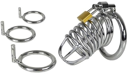 LOVONE Peniskäfig Keuschheitsgürtel Gross Metall Penis Käfig mit 3 Cockringe Keuschheitskäfig Bondage Fetisch Keuschheit Sexspielzeug für Männer