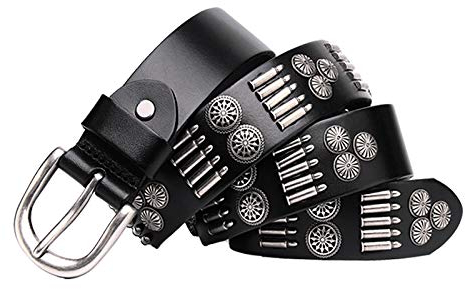 Herren & Damen Nietengürtel Punk Hip Hop Jeansgürtel Metall Retro Nieten Gürtel Mit Bullet Und Rundnieten Ledergürtel Versch Farben Und Größen,Schwarz,110cm/waist:36~38