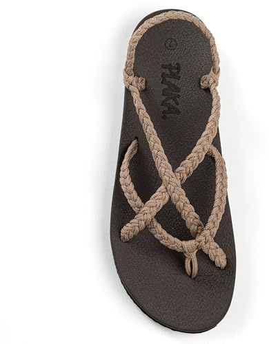 Plaka Lagoon Arch Support Sandals for Women - Comfort Collection, Strappy Braided & Water-Resistant Design - Ideal for Walking, Beach & Summer Use - Patented Sole - Brazilian Sand, Size 8