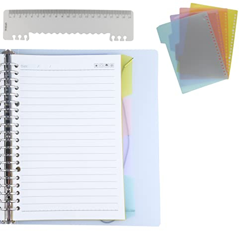 AMO HERMOSO A5 Spiralblock Liniert mit Register, Notizblock mit Lineal, Notizbuch mit Register, 4 Subjects Notebook, 80gsm, 60 Blatt, 120 Seiten