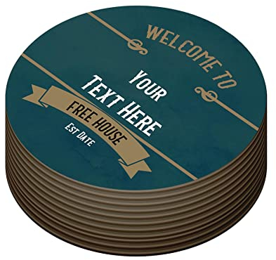 Personalised Beer Mats Pack of 24 - Absorbent Recyclable Round Cardboard Drink Mat Coasters - Accessories for Home Bars Pubs - CO-CARD-010-24-R - ADD YOUR TEXT