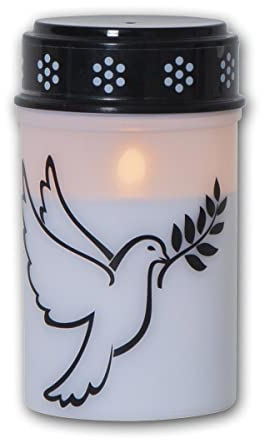Luce tombale a LED colomba, altezza 12cm, batteria e timer, sfarfallio, bianco caldo, per interni ed esterni