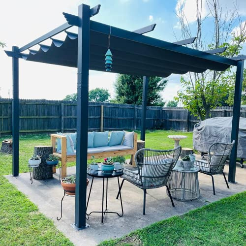 PURPLE LEAF Gazebo Pergola 3 x 3,65 M Alluminio Pergolato da Giardino con Tetto a Scomparsa Per Giardino Pergolati Terrazzo e Attività Commerciale, Grigio chiaro
