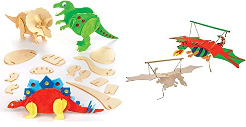 Baker Ross EK501 Holzbastelset, Dinosaurier & Bastelsets Holzfiguren Drache (3er-Pack) Bewegliche Puppen mit Flügelschlag für Kinder zum Basteln im Klassenzimmer, für Regentage, AW568