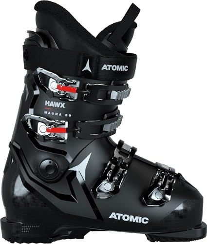 ATOMIC HAWX Magna 80 Skischuhe - Größe 30/30.5 - Alpin-Skischuh für Erwachsene in Schwarz/Weiß/Rot - 102mm breite Passform - Stabile Prolite Konstruktion - Memory Fit für präzisen Sitz