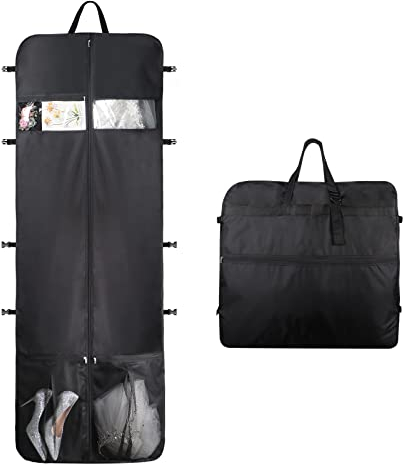 KEEGH Kleidersack Lang, 60 x 182 cm Kleidersack Hochzeitskleid Verschlüsseltes Oxford-Tuch Wasserdichtes Band 2 große Netztaschen, Faltbarer ReiseKleidersack für Abendkleider, Brautkleider