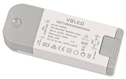 VBLED© LED Trafo Dimmbar Triac Konstantstrom Max.10W, 6-15VDC 700mA LED Netzteil Treiber Transformator Driver