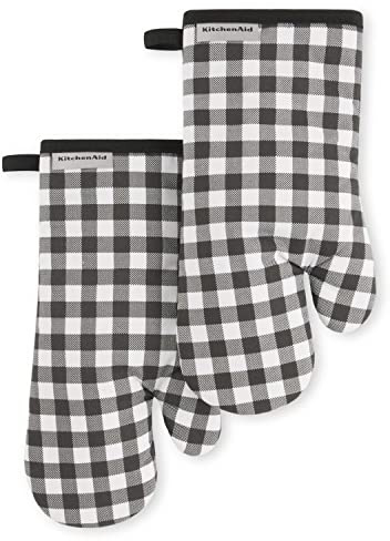 KITCHENAID Gingham Oven Mitt 2-Pack Set, Matte Black, 7x13