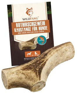 Wildfang® Kronhjort Hjorthorn Hundtugg – Naturligt hjorthorn hundtugg för hundar med laxolja, stödjer tandvård utan tillsatser, naturligt hornträ, idealiskt leksak för hundar över 25 kg – 1-pack