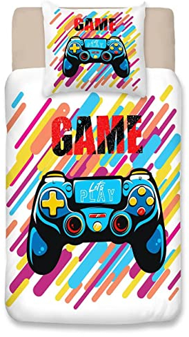 Wajade Gamepad Bettbezug-Set Spieler Bettwäsche für Kinder Jungen Jugendliche 2 teilig Korlorpigment Game Controller Bettwäsche 1 mal 135x200cm Bettbezüge und 1 mal 80x80cm Kissenbezug