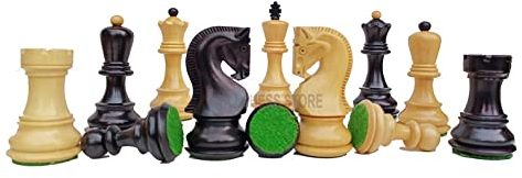 TAJ CHESS STORE - Nur russisches Zagreb-Schachfiguren-Set - König 9,7 cm luxuriöses, einzigartiges Schachspiel aus Ebonisiertem, gefärbtem Buchsbaum, bestes Geschenk für Sie oder Ihn, Schach Moskau