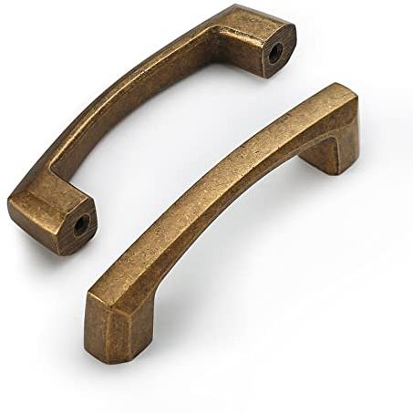 Amerdeco 10 Stück Vintage Schrankgriffe Antik Messing Griffe Möbel Möbelgriffe 76mm Lochabstand Türgriffe küche Schubladengriffe küchengriffe Vintage Griffe für Bronze Küchenschränke