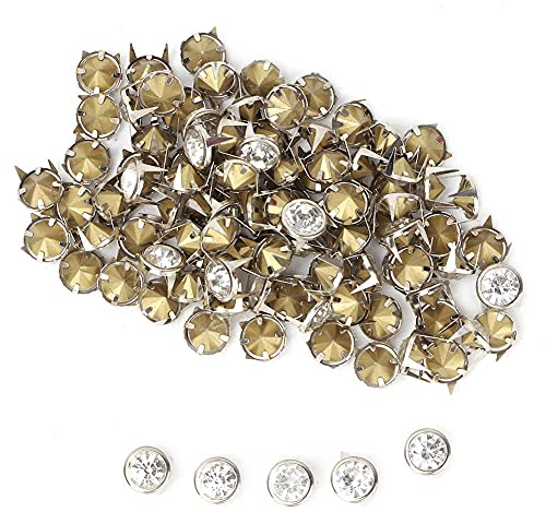 100 Stück Stoffkappe, Rapid Rivets Spots Nieten, Strasssteine mit Kristallinlay, Krallenzinken-Strasssteine, Kristall für DIY-Lederhandwerk-Dekoration
