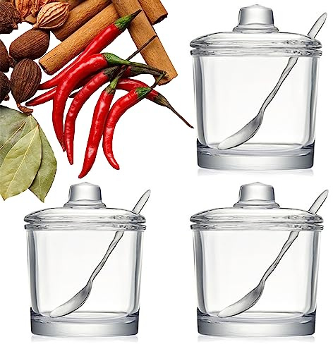 MINGZE 185ml transparente Zuckerschale (3-teilig) mit transparentem Deckel und Löffel, geeignet für Haushalte und Küchen