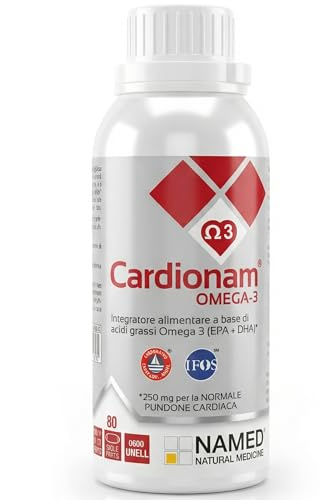 NAMED Cardionam Omega 3 Integratore Alimentare Naturale | Alta concentrazione EPA + DHA da Olio di Pesce Purificato | Supporto per Cuore, Cervello, Vista | Integratori Omega 3 Uomo-Donna | 80 Capsule