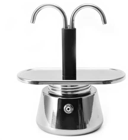 CHEOTIME Cafetera italiana 2 tazas, 100ml Moka Pot Doble Cabezal De Acero Inoxidable Mocha Coffee Pot Italiano DIY Conduit Coffee Maker Para El Hogar Oficina Cocina