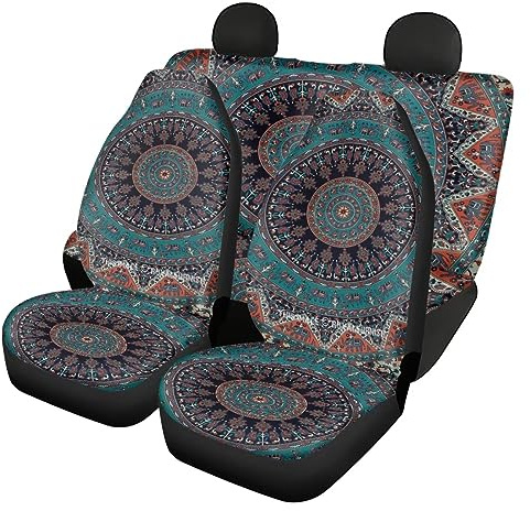 Belidome Autositzbezüge für Vordersitzkissen, Mandala-Blumenmuster, 4 Stück
