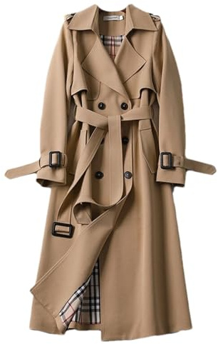 HEAITHpool trenchcoat dam mellanlängd vår och höst koreansk stil liten populär brittisk stil kappa över över huvudet, Kappa kaki, S