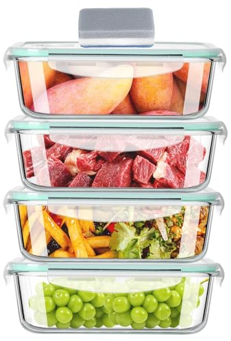 ERUIV Frischhaltedosen Mit Deckel, 4er-Set 2260 ML Food Container, Meal Prep Glas, Frischhaltedosen mit Deckel, Praktische Vorratsdosen, Praktisches Dampflochdesign mealprepboxen