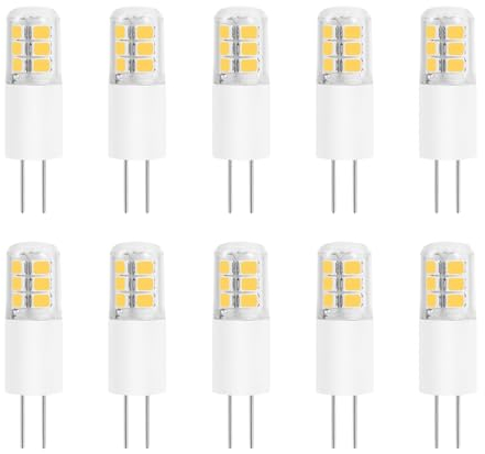 HUAMu G4 LED-Leuchtmittel, superhell, 3 W Halogen-Ersatz, entspricht 25 W, nicht dimmbar, warmweiß, DC/AC 12 V, 360 Grad, kein Flimmern, kein Stroboskop, 10 Stück