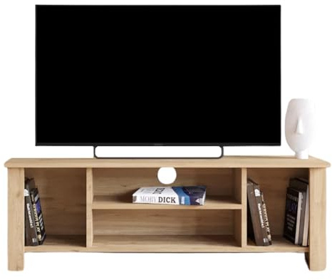 Bimossa Arsin Oak TV Stand Cabinet for 50 Inch TV – 114cm Durable Particle Board Unit with Open Shelves and Resilient Finish, Ideal for Living Room and Office