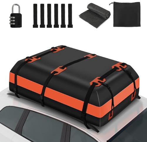 YU YUSING Auto Dachbox 21 Kubikfuß 600L Dachtasche Dachgepäcktasche Faltbare Wasserdicht, Dachkoffer Aufbewahrungsbox mit 6 Türhaken, 8 verstärkten Riemen, für Autos mit/ohne Gepäckträger, Vans, SUVs