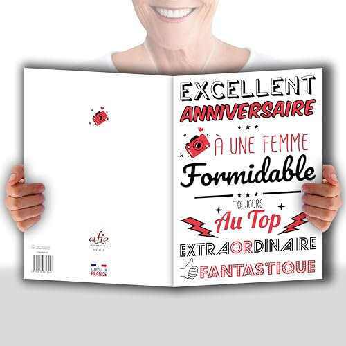 AFIE MX-4015 MAXI - Tarjeta gigante grande XXL para cumpleaños y mujer (32 x 23 cm), diseño fantástico de 1 año más, ideal para regalo a una amiga, madre, hija, fabricado en Francia