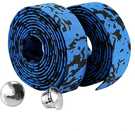 Yctze Premium 2er-Pack Fahrrad-Rennrad-Lenker-Griffwickelband mit Zwei Lenkerstopfen Im Lieferumfang Enthalten, Schwarz und Weiß (blau und schwarz)