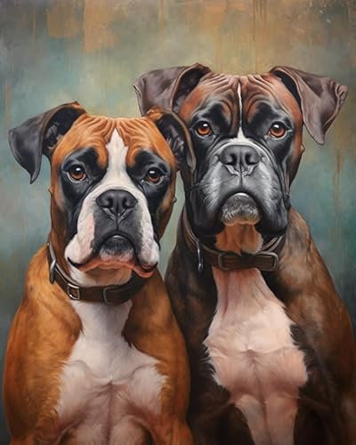 ZMHZMY Malen nach Zahlen Boxerhund Painting by Numbers Kit DIY ölgemälde Kit für Erwachsene,Anfänger Painting Set 16x20 Zoll Leinwanddruck Wandkunst Dekoration