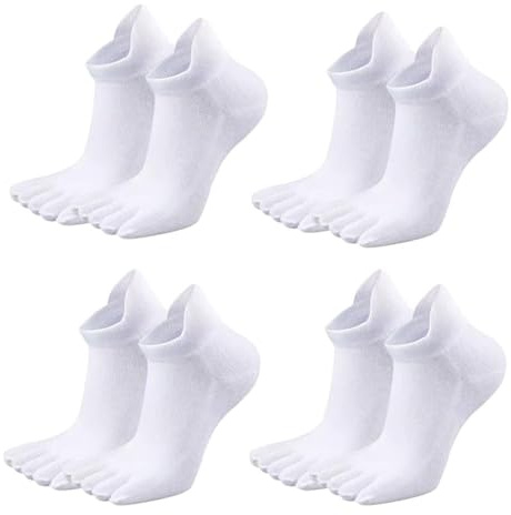 FUIPVGI 4 Paia Cotton Calzini Alla Caviglia, Calze con Dita, Calzini Sportive Uomo Donna, Calzini Corti Uomo, Traspirante Calzini Bianchi Corsa Calze (IT, Numero, 37, 42, Regular, Regular, Bianco)