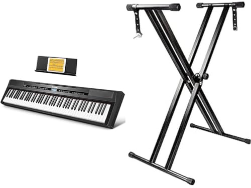 Donner E Piano Digitalpiano 88 Tasten, Hammermechanik Gewichteten, Klavier Tastatur für Einsteiger mit Sustain Pedal, DEP-20 & RockJam Double Braced Adjustable Keyboard Stand with Locking Straps